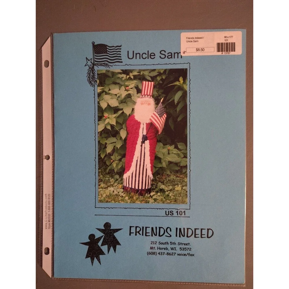 Vtg Friends Indeed Cross Stitch Pattern Uncle Sam US 101 Patriotic Primitive